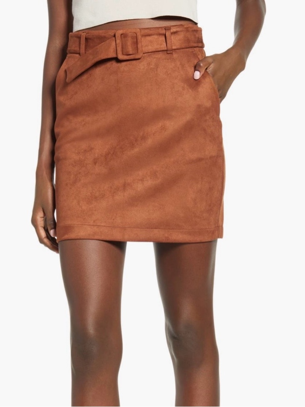 NWT Vero Moda Chili Faux Suede Belted Mini Skirt Brown XS